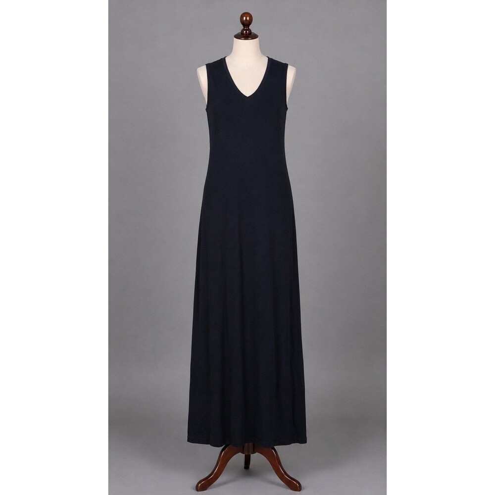 VTG Kasper & Company ASL Black Maxi Dress Womens Med Sleeveless V Neck Pull On